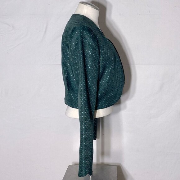 Vintage Longhorn Green Gold Western Cropped Open Front Jacket L - Picture 3 of 10